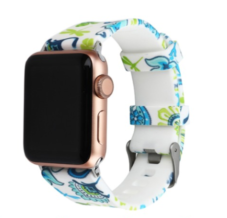 blue and green flower apple watch strap